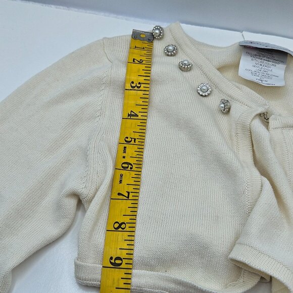 Sweet Charmers Ivory Cropped Cardigan Pearl Embellished Neckline Long Sleeves Wo - Picture 12 of 14